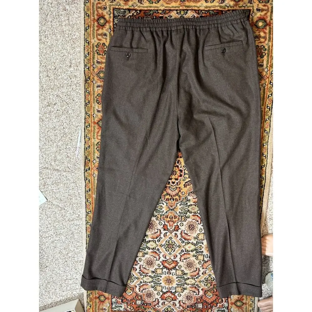 Rubinacci Napoli Pleated Brown Flannel Wool Trousers Drawstring 36x30 56IT